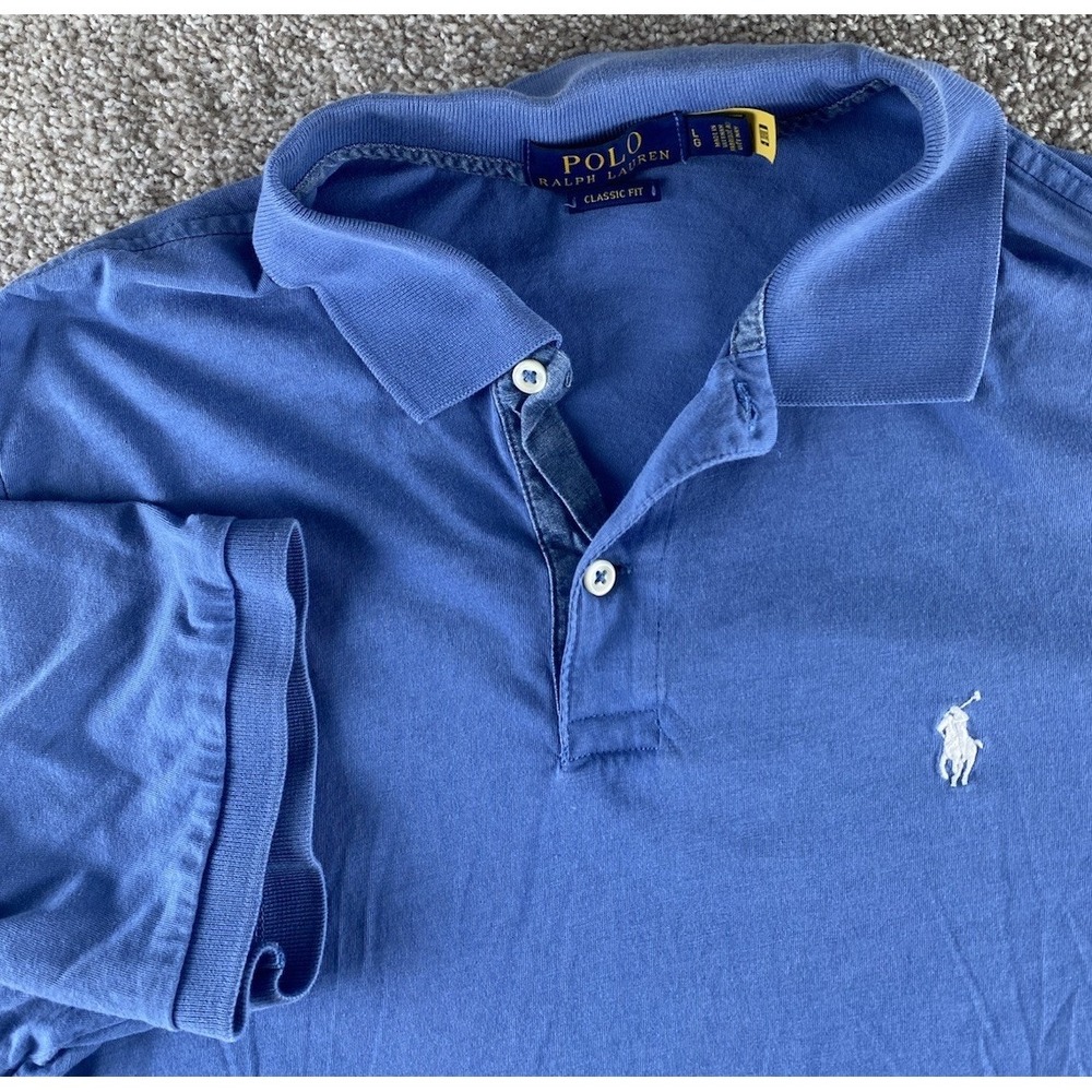 Polo Ralph Lauren Solid Light Blue Polo Shirt Mens L Classic Fit White Pony Work